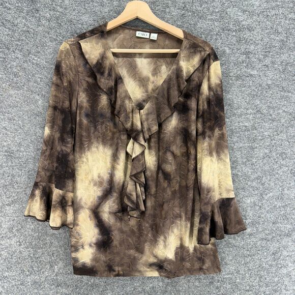 Cato Blouse Women XL Brown Colorblock V-Neck Long Sleeve Pullover Casual - Picture 1 of 7